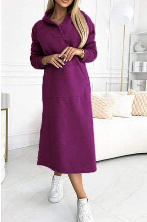 Robe longue décontractée de couleur unie pour femmes, avec capuche, assortie avec tout, en automne et en hiver