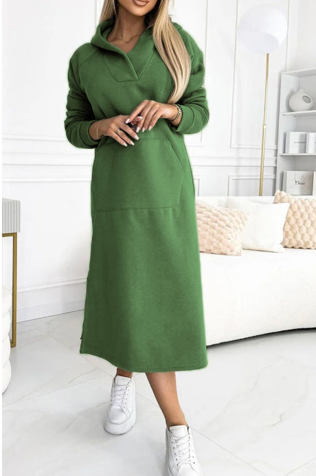 Robe longue décontractée de couleur unie pour femmes, avec capuche, assortie avec tout, en automne et en hiver